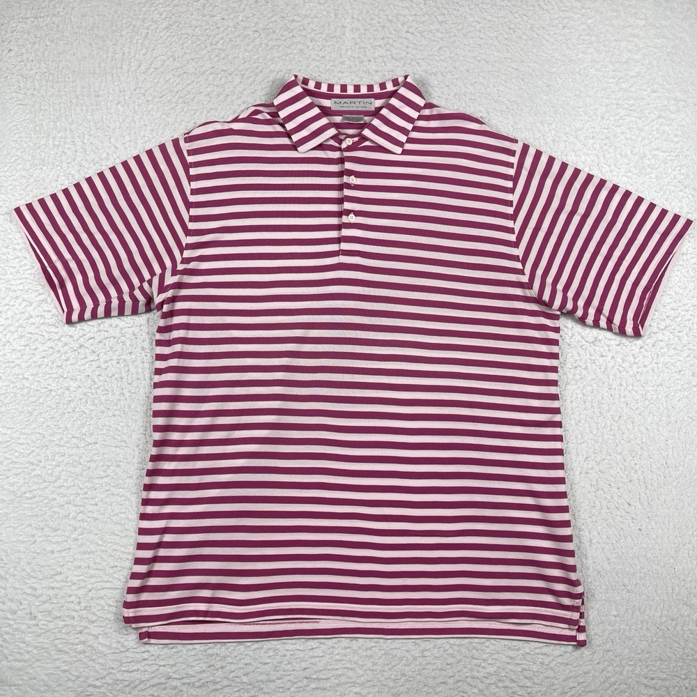 Martin Polo Shirt Mens XL Pink Striped Casual Travel Vacation‎ Office Workwear